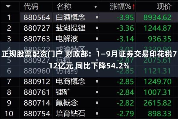 正规股票配资门户 财政部：1—9月证券交易印花税712亿